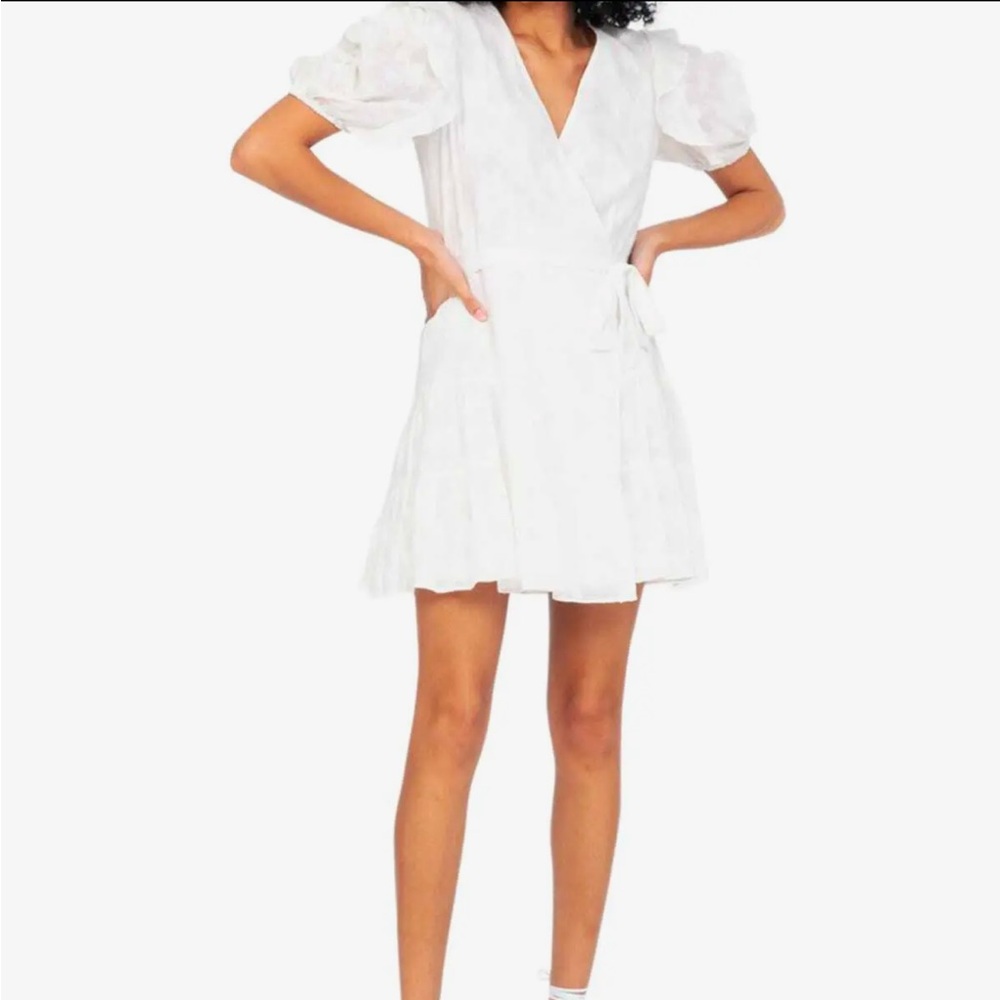 Tanya Taylor Kimora Mini Cotton Wrap Dress in Optic White